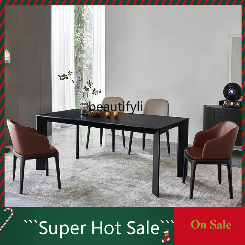 Nordic Solid Wood Dining Table Modern Simple Home Dining Table White Ash Wood Black Rectangular Workbench 03