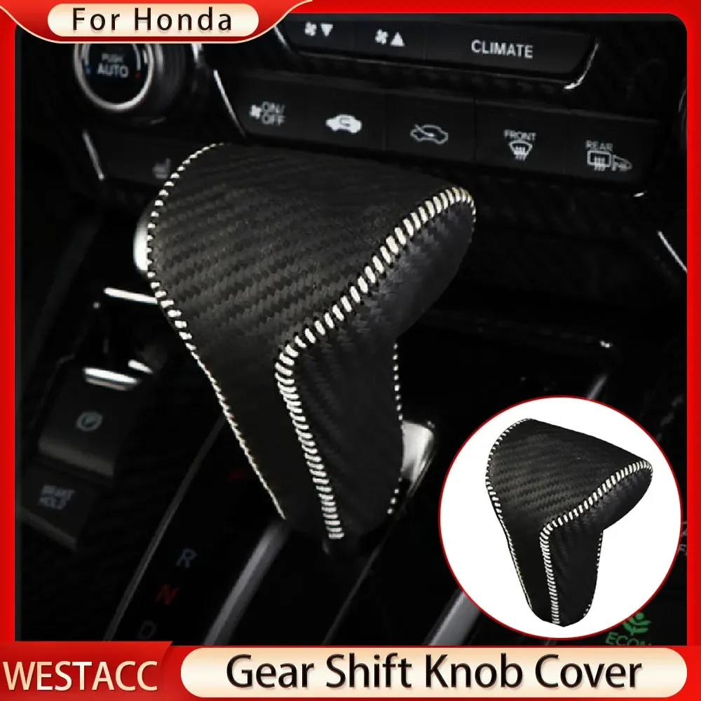 Genuine Leather Car Gear Head Shift Knob Cover Case Gear Shift Collars for Honda Crv CRV CR-V 2017 - 2021 LHD Accessories