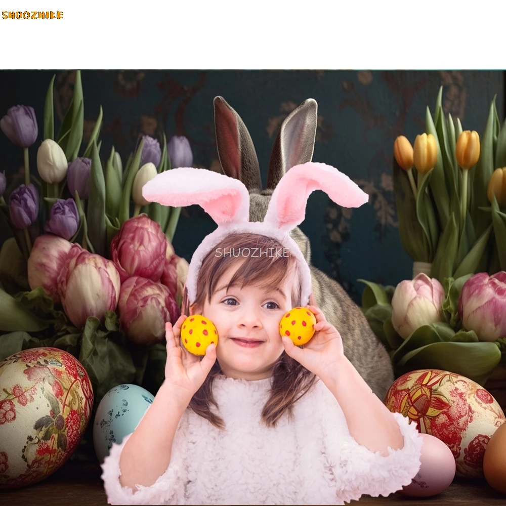 Beenle Ostern Fotografie Hintergrund Frühling Hase Eier Blumen Garten Neugeborenen Baby Porträt Photo Hintergrund für Foto Studio