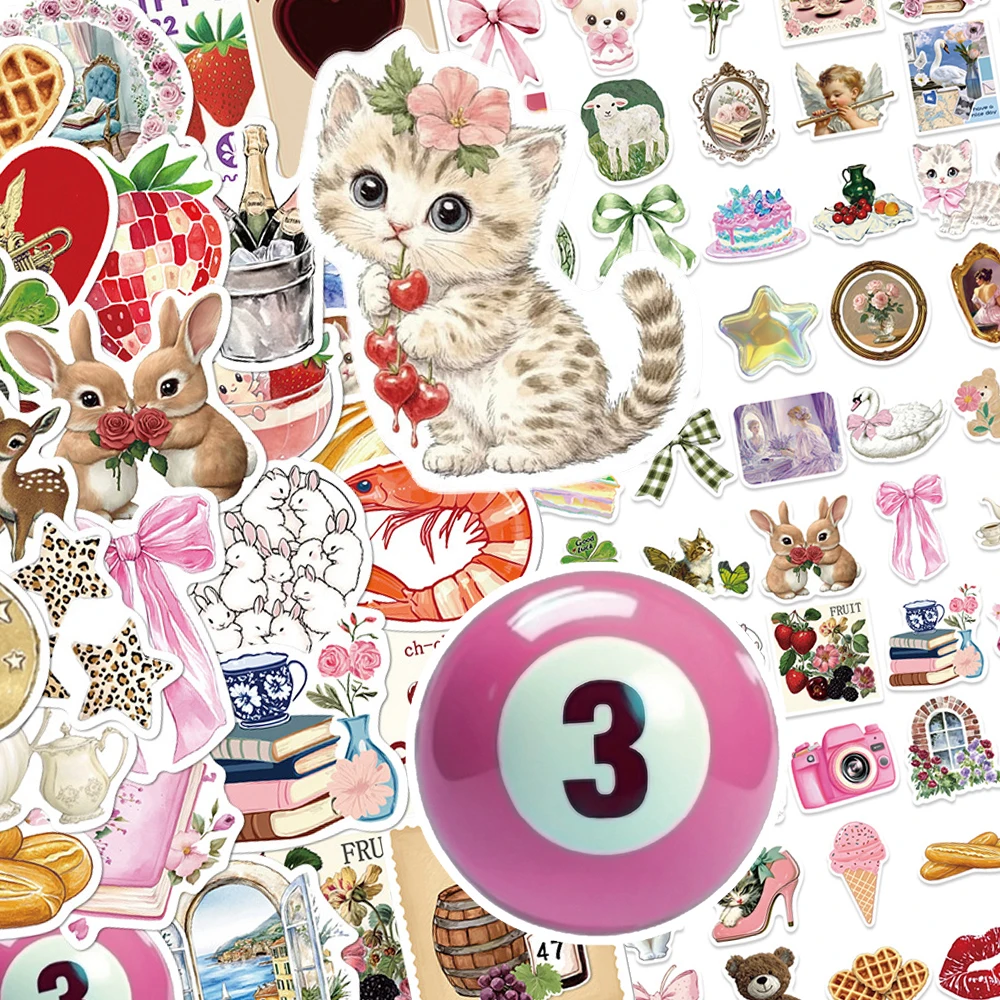 

10/30/50/100pcs Y2K Pink Girl Aesthetic Stickers Vintage Ins Style Decals Decoration Notebook Suitcase Phone Cute Sticker Gifts