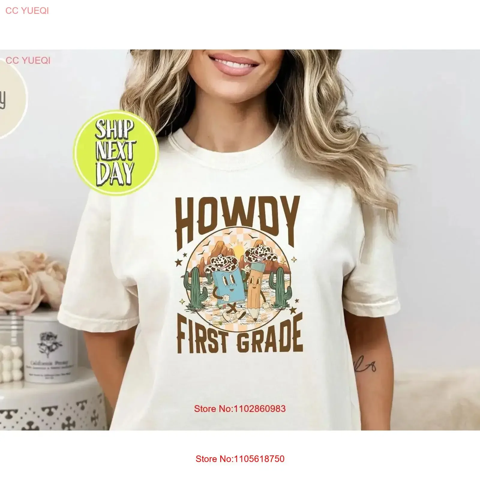 Howdy First Grade Western Teacher T shirt Day of School Fun Educational Kids SC008 vintage Washed graphic Breathable Soft