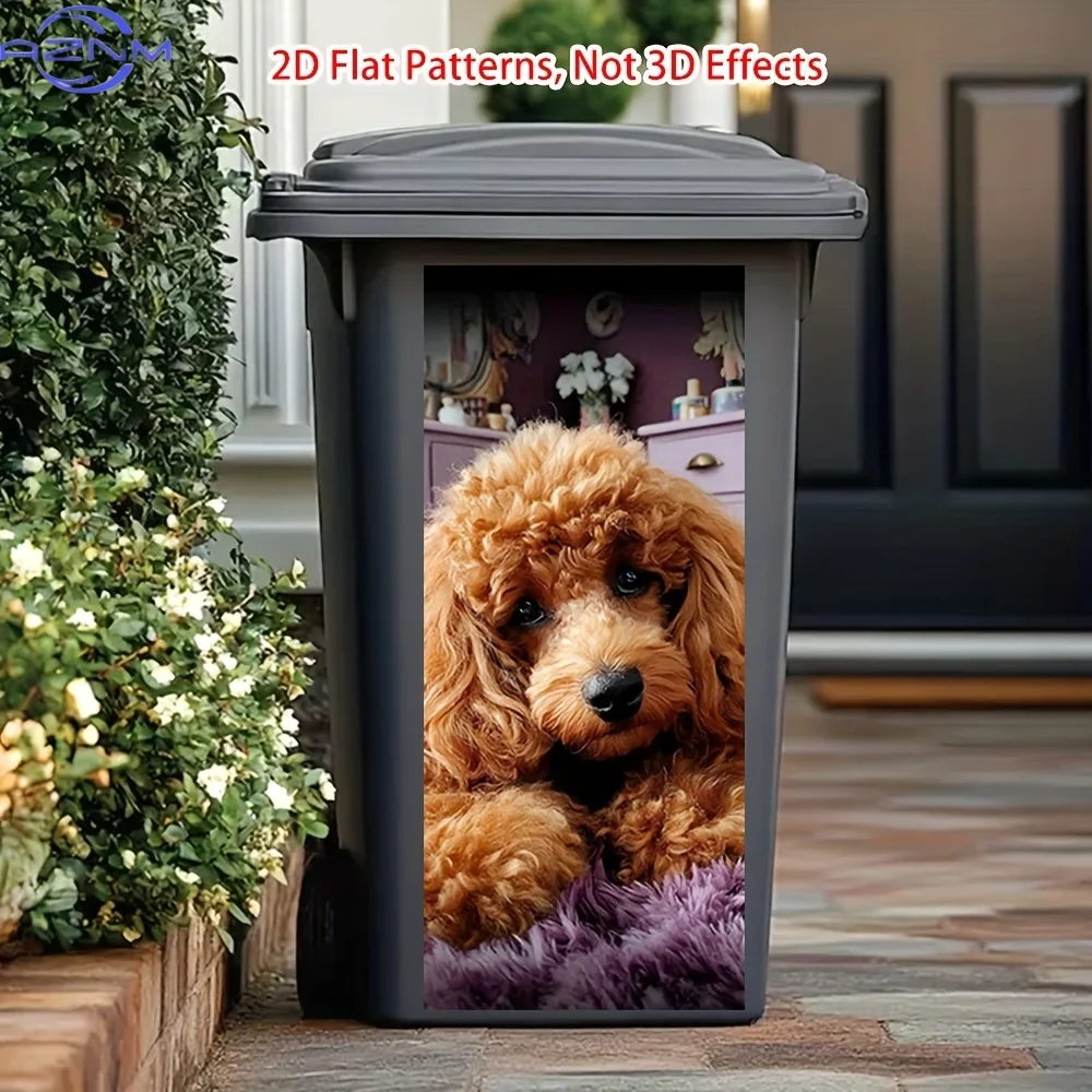Curly Poodle Lounge Bin Stickers - Peel & Stick, High-Quality Stickers for Trash Can, Garden, Window & Fence Decorations, Easy