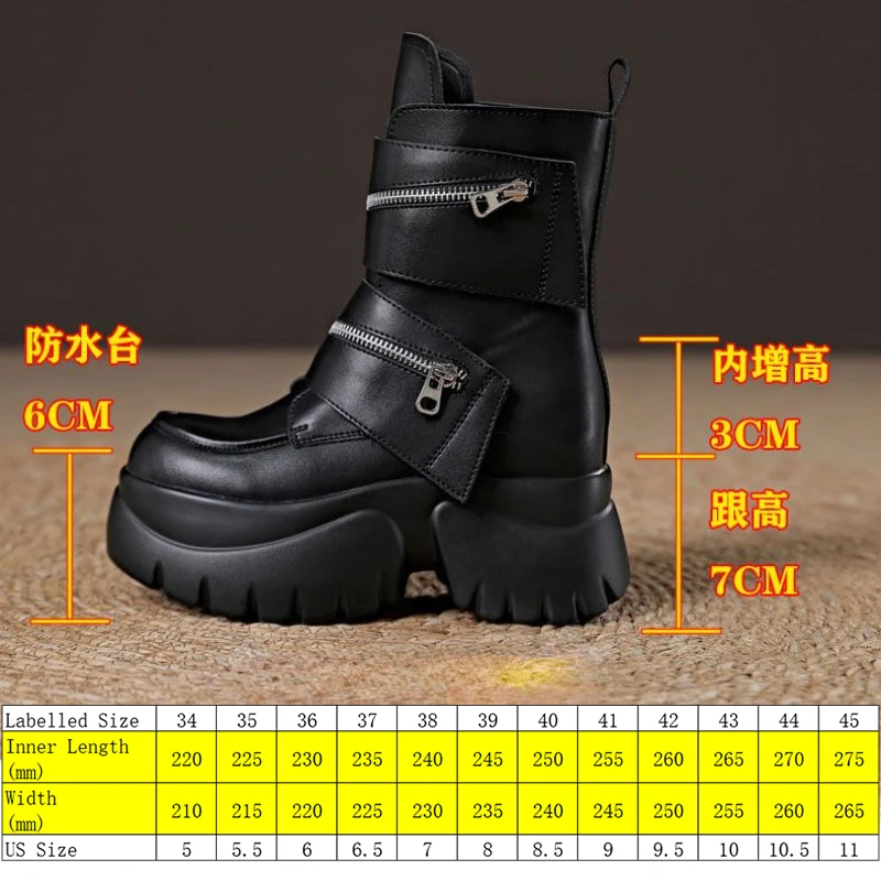 Fujin 10cm New Microfiber Genuine Leather Platform Motorcycle Ankle Knee High Booties Shoes Sneakers Chunky Platform Women Women