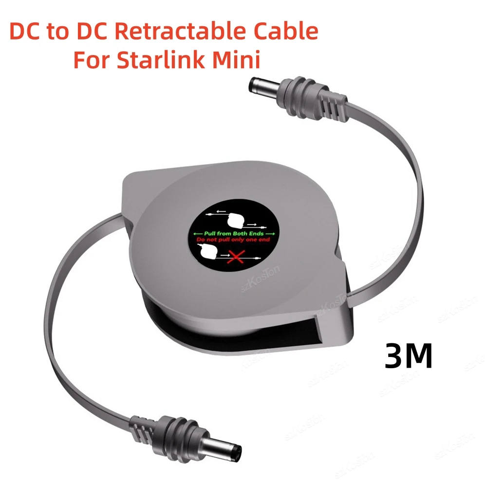 Выдвижной кабель питания для Starlink Mini, DC5521 - DC5521, Plug-and-Play, портативный, 3 м, кабель DC, Ethernet-кабель для спутниковой связи