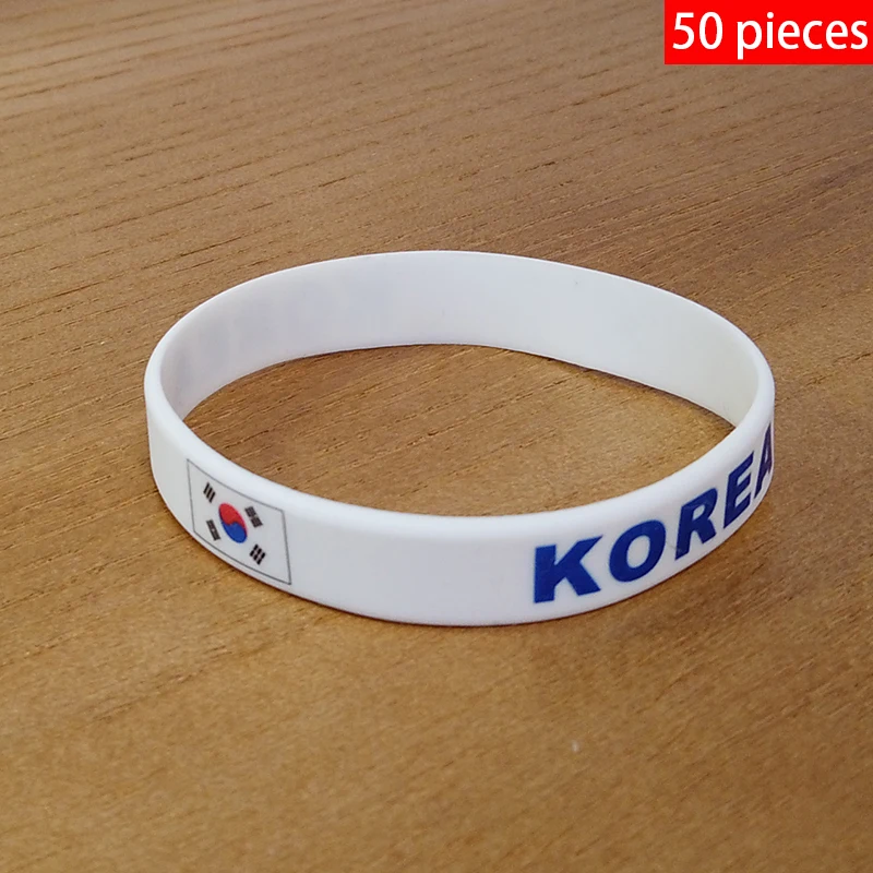 

Wholesale Customized 50pcs Korea National Flag Wristband Sport Silicone Bracelet Rubber Band Commemorative Fashion Accessory