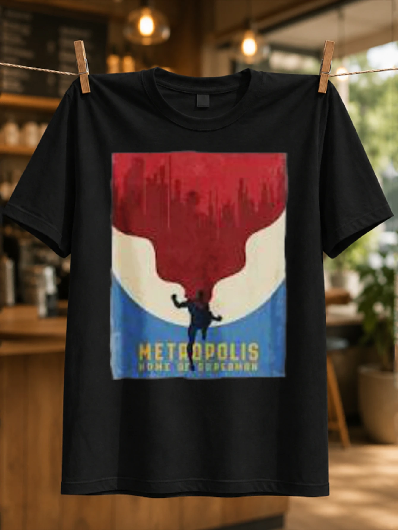 Metropolis Robert Wayne dreamer art with red skyline blue lower block and surreal standing  Unisex All T-Shirt