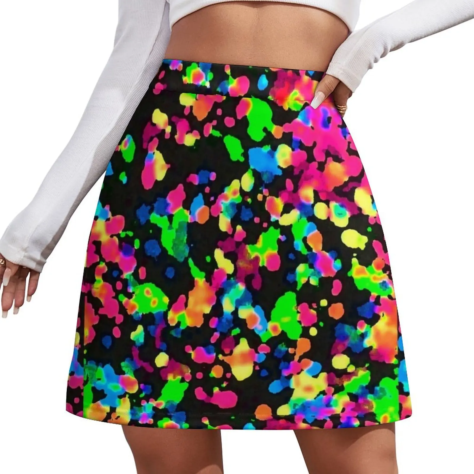 

Blacklight Neon Paint Splatter Mini Skirt Skirt satin night club outfit Women's summer skirts