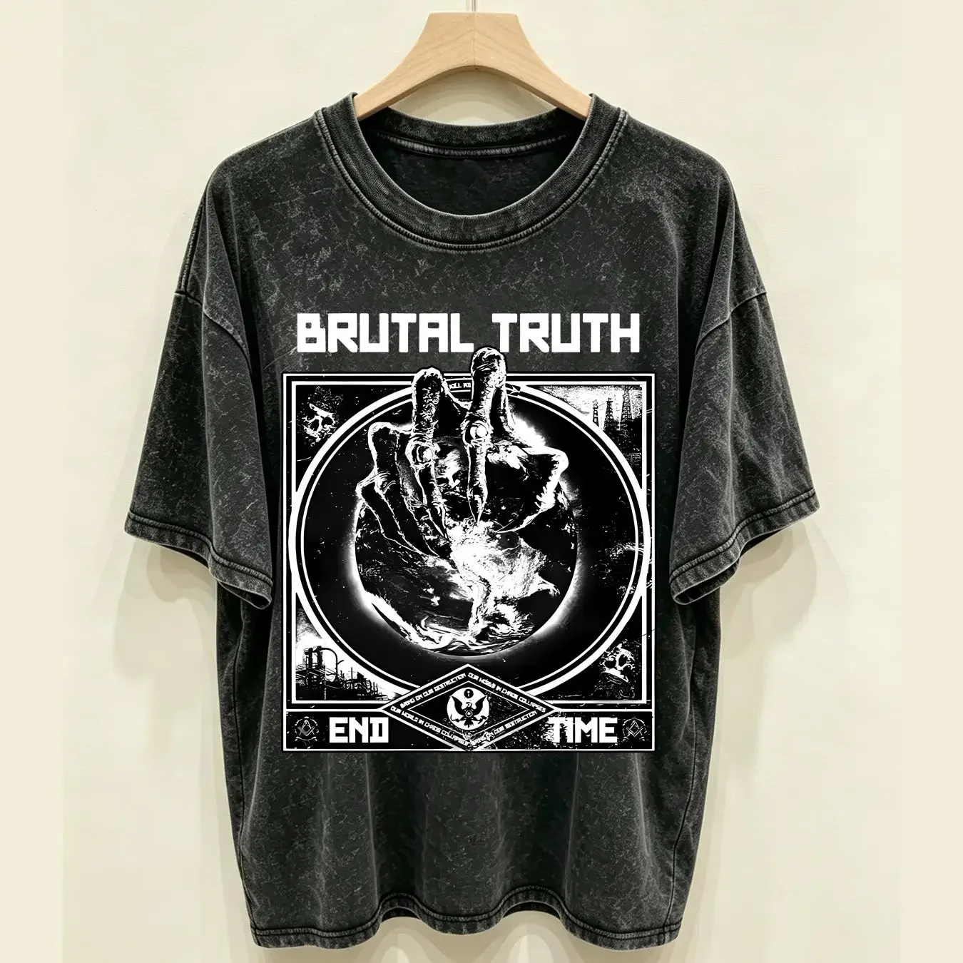 washed T Shirt Brutal Truth End Time album BLACK WHITE long sleeves vintage Washed Stylish Unisex Top For Everyday Wear