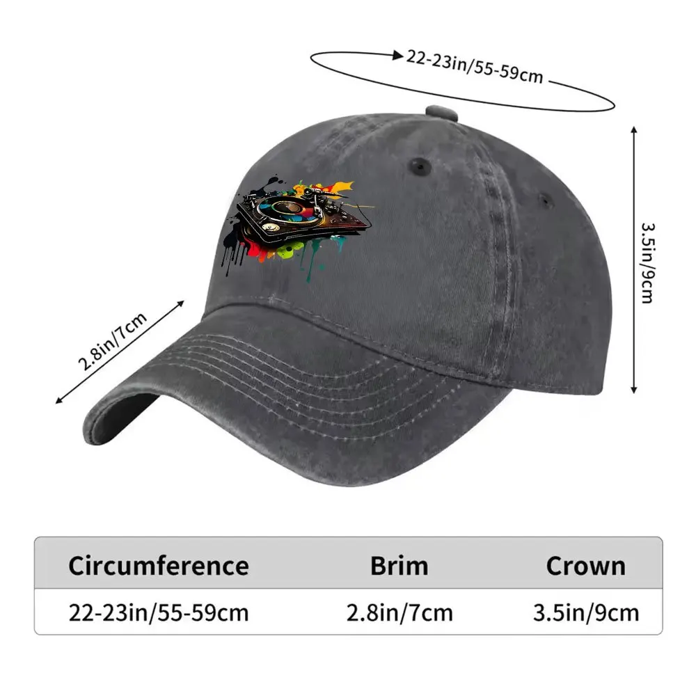 Exquisite DJ Vinyl Record Player Washed Baseball Cap with Adjustable Buckle Design, Lightweight and Breathable, Unisex for All S