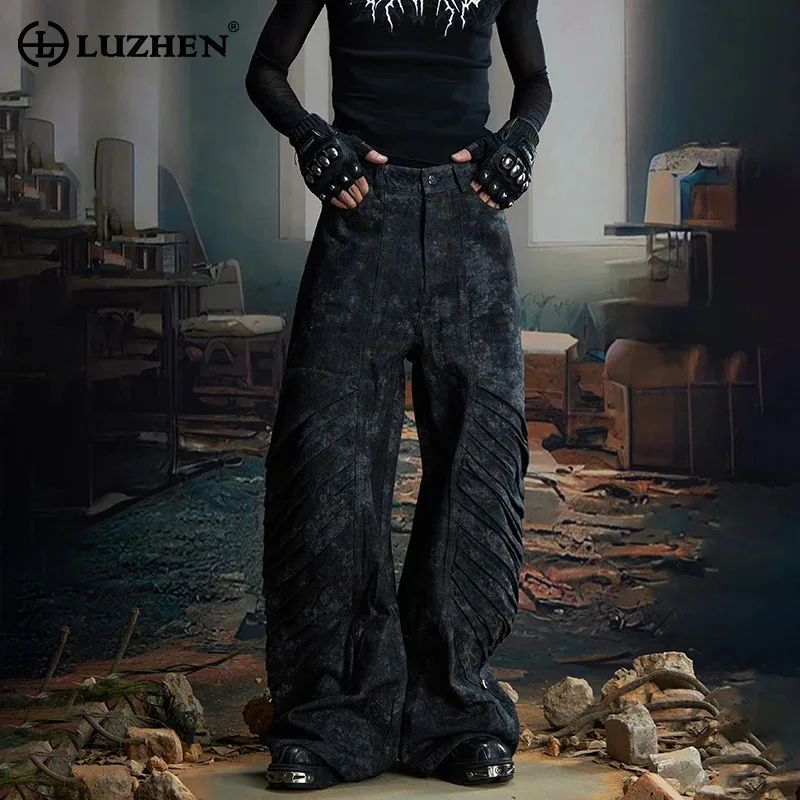 

LUZHEN модные персонализированные многослойные плиссированные дизайнерские прямые джинсы мужские 2025 новые оригинальные уличные джинсовые брюки JY4279