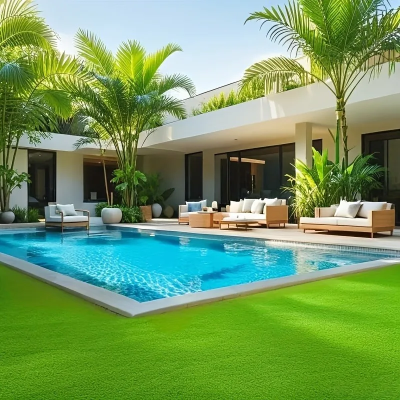 19.68 X 39.37 artificial turf mat with a total area of 60 square feet and a grass height of 0.6 feet. Rubber-backed, hard-wearing, croppable, pet-friendly, suitable for patios, balconies, and dogs