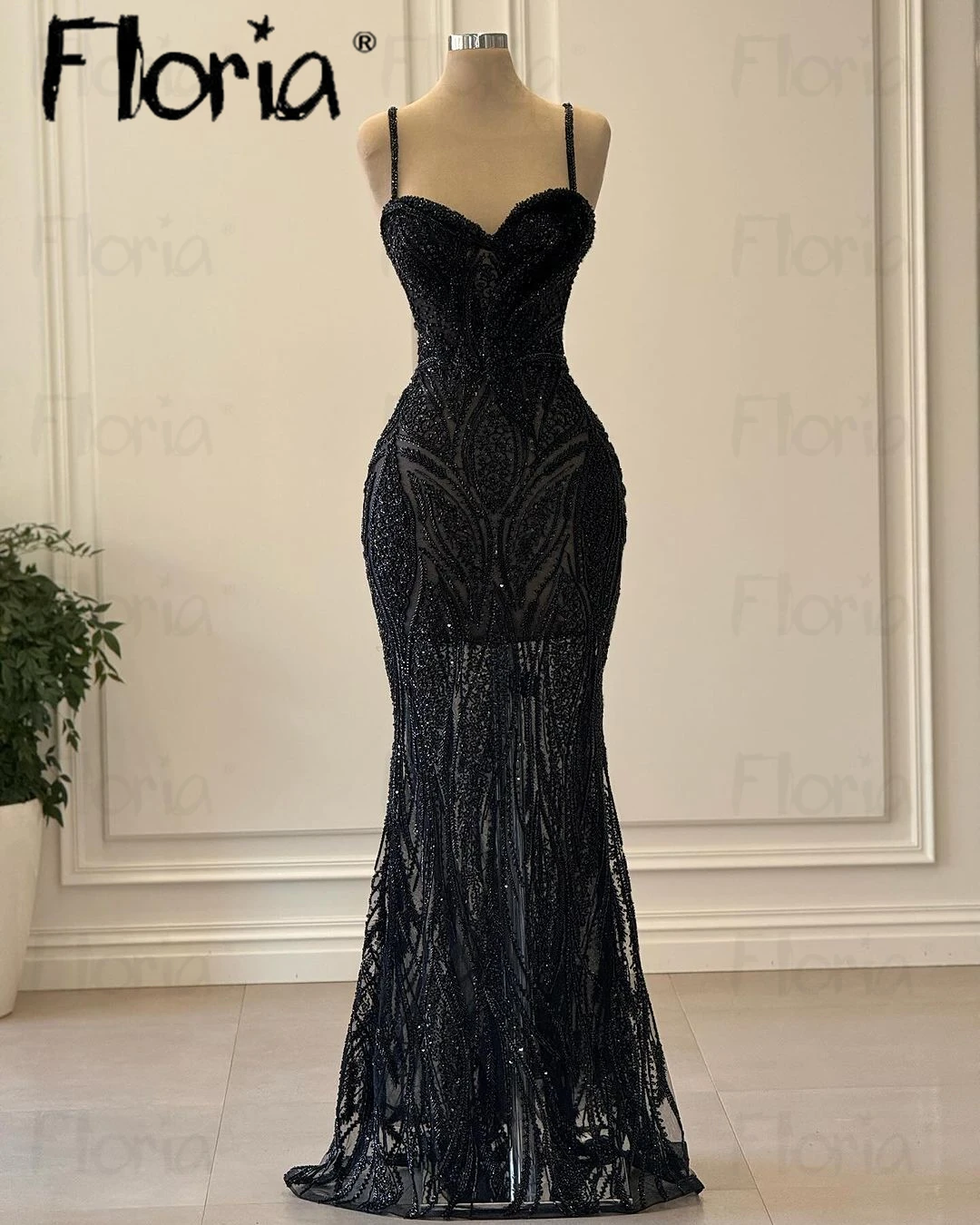 Floria-Robe de soirée noire perlée, robe de cocktail, bretelles, sirène, dos nu, Dubaï, mi-longue, Rh, quelle que soit la robe d'anniversaire, été vendu