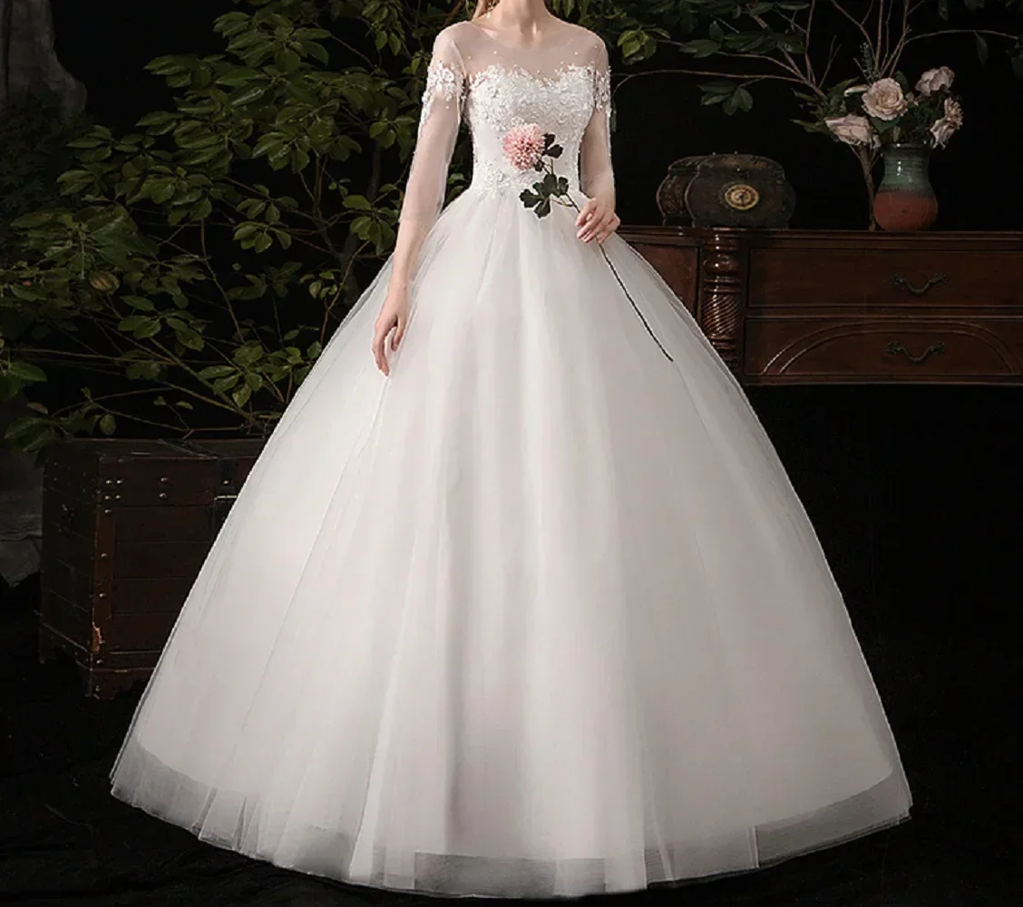 Half Sleeve Lace Embroidery Appliques Wedding Dresses Sheer Neck Princess Bridal Dresses Sexy Wedding Gowns Bride Dress