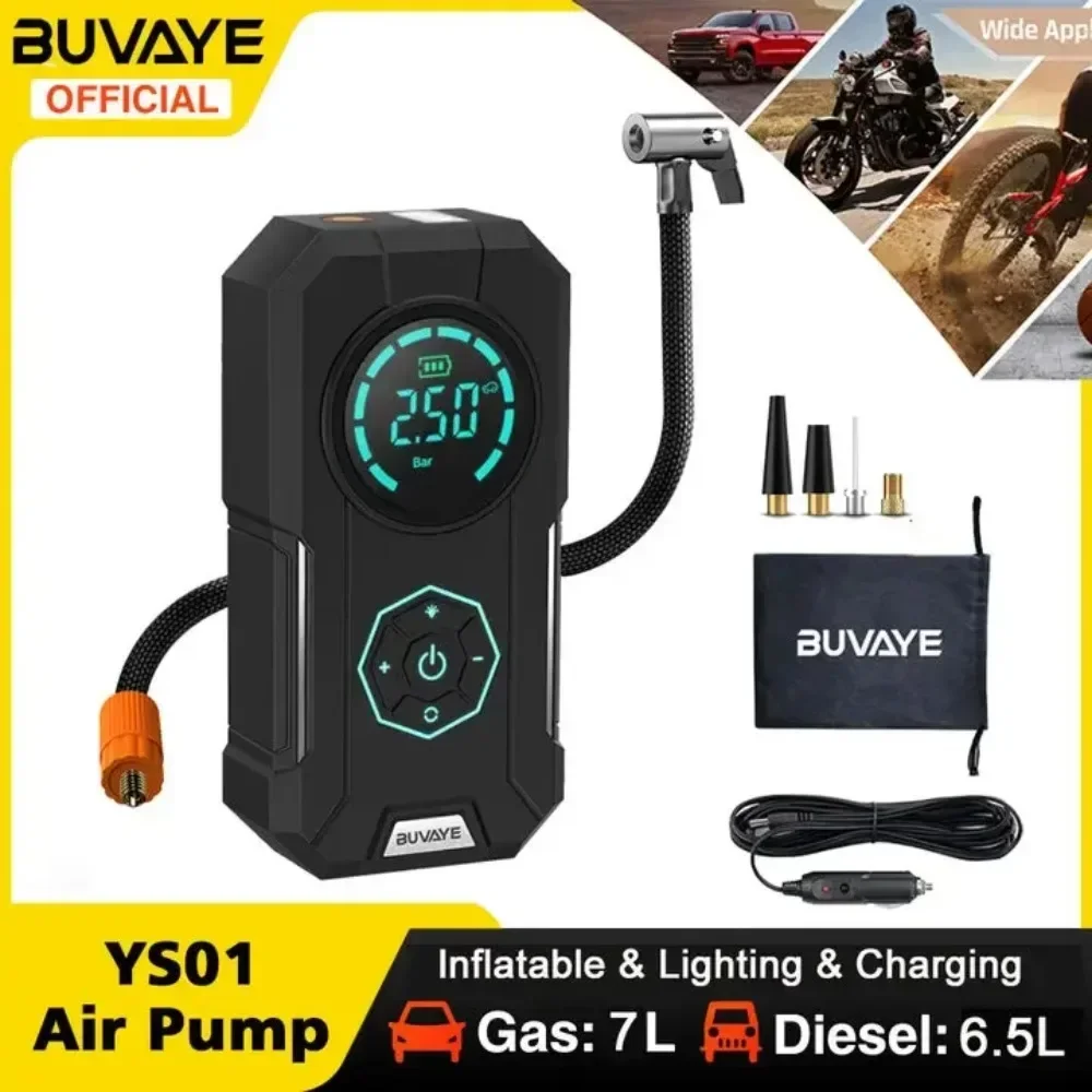 BUVAYE-Bomba De Ar Sem Fio, Inflator De Pneus Portátil, Compressor De Alta Pressão, Adequado Para Carro, Motocicletas, Bicicletas, Barcos