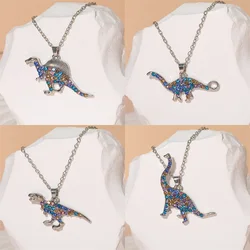 New 8 Styles Colorful Crystal Dinosaur Pendant Necklace Pterosaur Tyrannosaurus Rex Triceratops Velocipes Charm Choker For Women