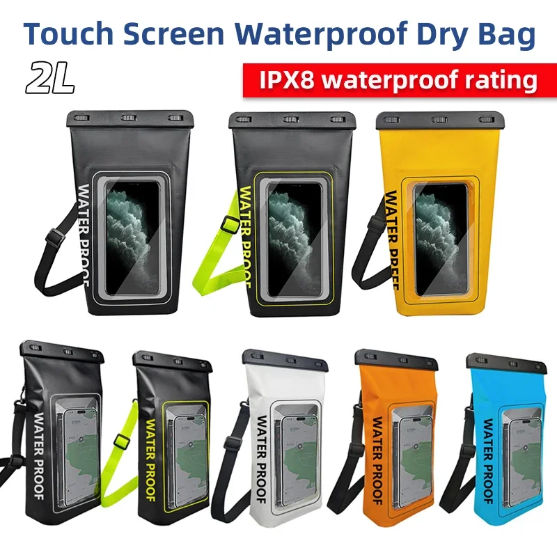 2L Dry Bag Touch Screen Waterproof Bag for Trekking Drifting Rafting Surfing Kayaking Outdoor Sports Bags IPX8 Boating Backpack