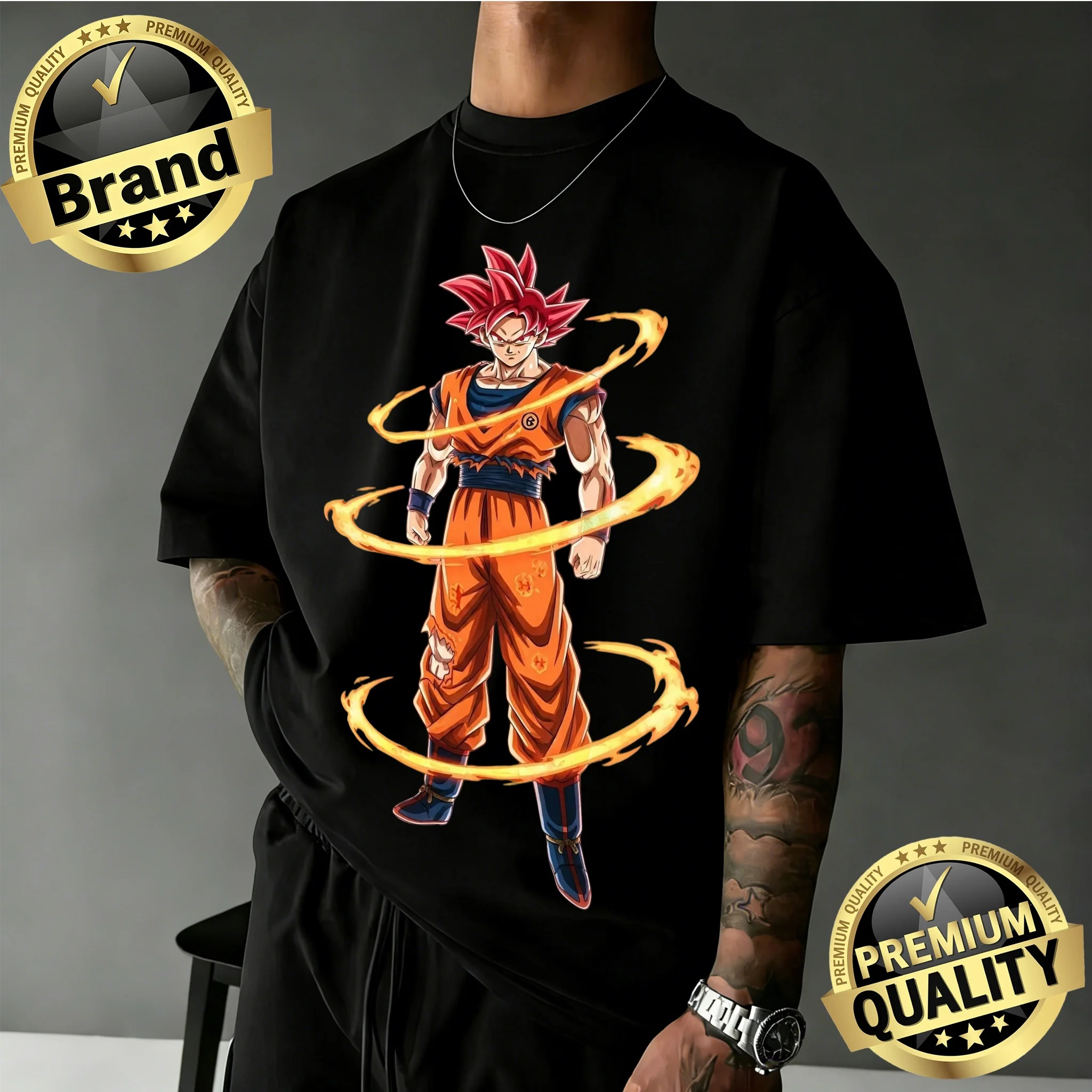 

Новинка 2026: Футболка оверсайз Dragon Ball | Футболка Goku Super Saiyan God с ретро-графическим принтом, 100% хлопок, повседневная, в стиле Y2K, для всей семьи