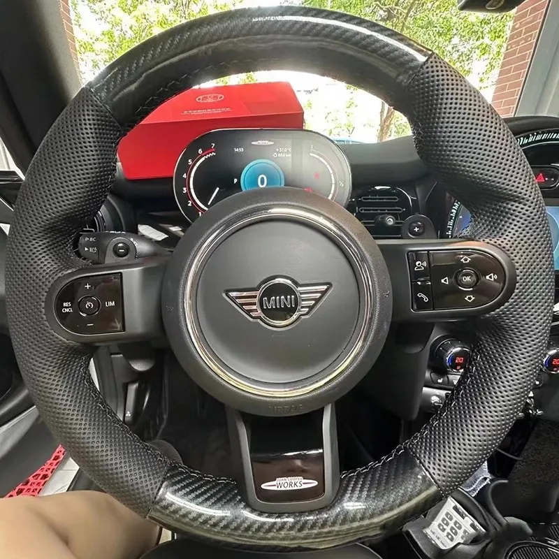 Hand-Stitched Car Steering Wheel Cover for Mini Cooper S F56 F54 F55 F57 F60 2022 2023 2024 Braid Full Coverage Mini Accessory