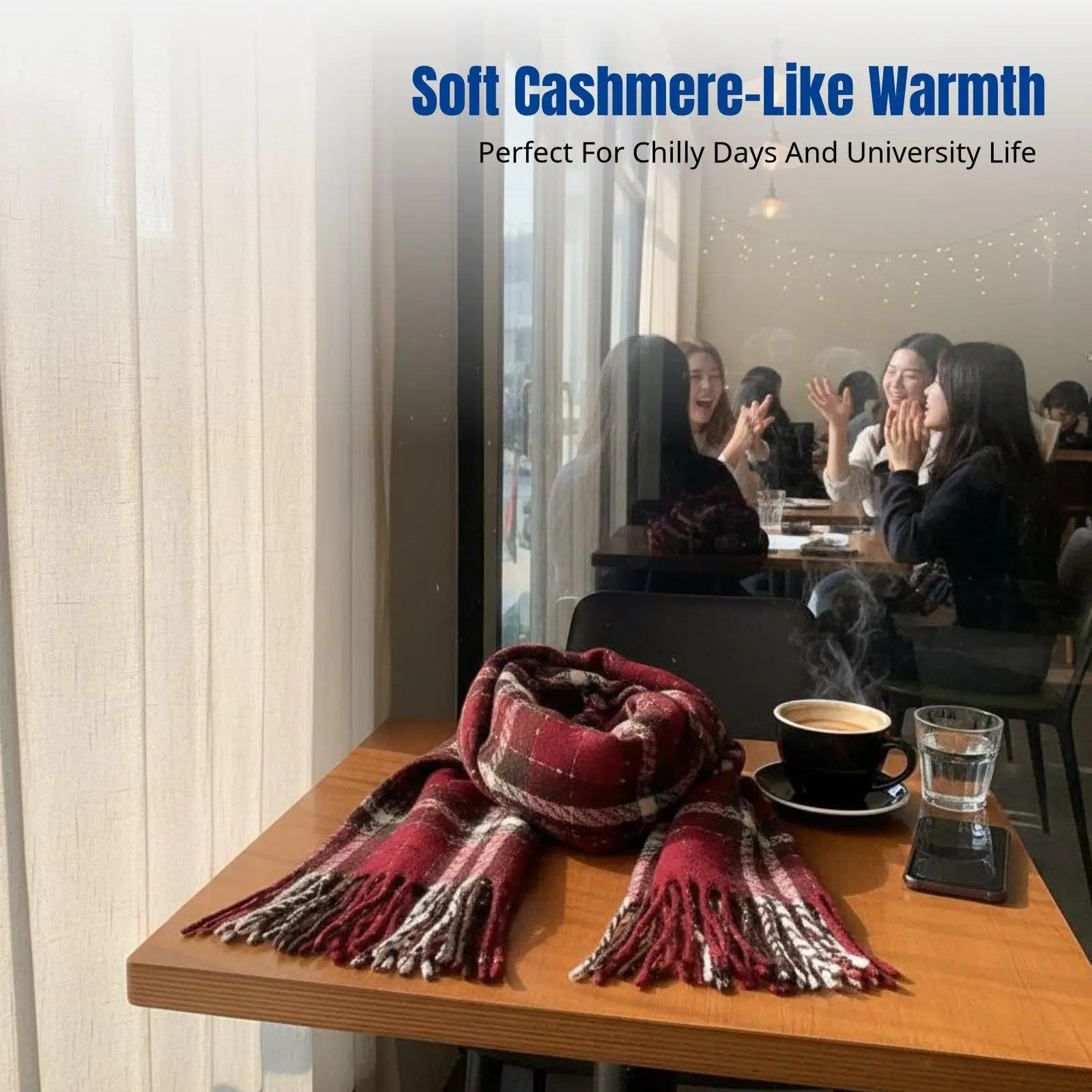 Plaid Scarf Winter Warm Faux Cashmere Soft Scarves for Women Men Korean Style Rectangle Wrap for Cold Weather Daily Wear