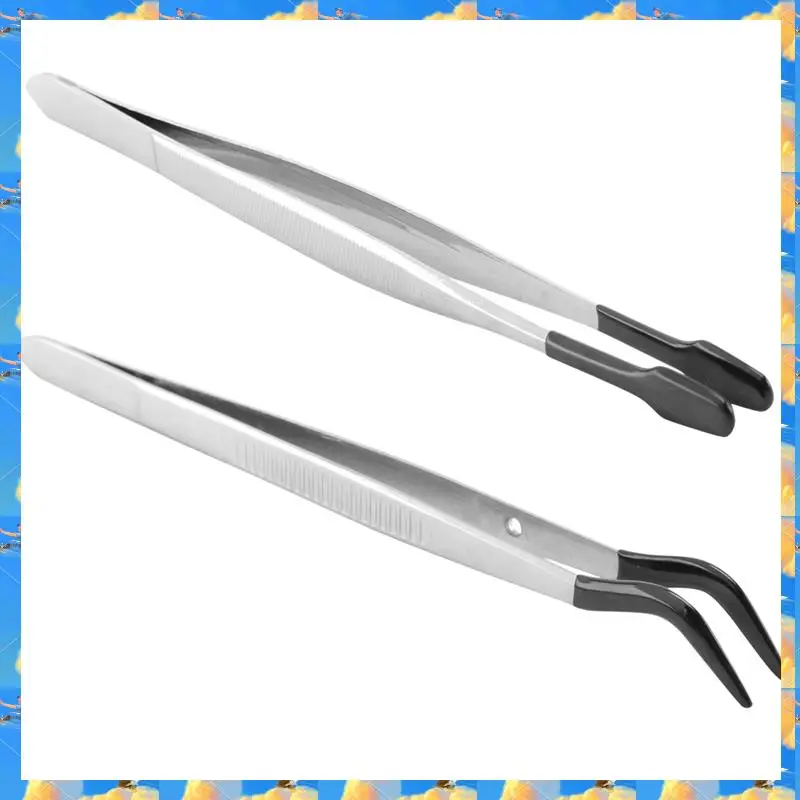 FTS Rubber Tip Tweezers Set For Craft Laboratory Industrial Hobby Tweezers Pliers Jewelry Stamp Plastic Box 12/15Cm