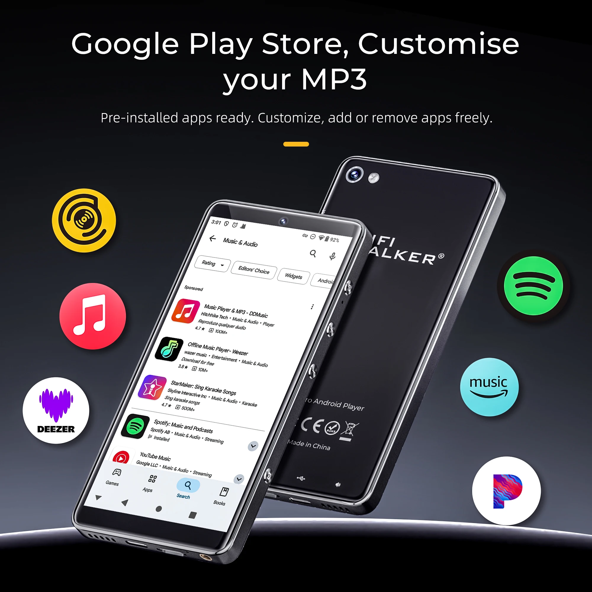 (32G+128G)Android 13 Music Player MP3 MP4 with WiFi Bluetooth Lossless FLAC Spotify Tidal 20H Playback HiFi Walker G7PRO