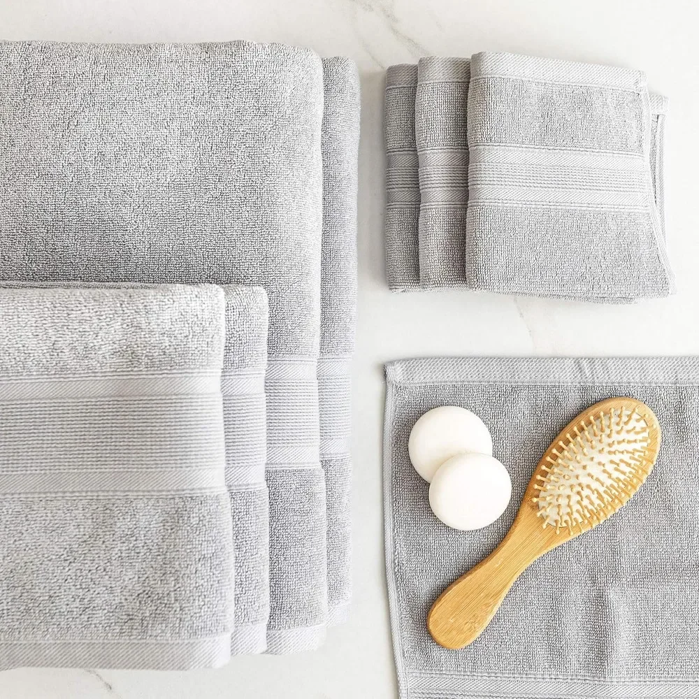 

100% Cotton Premium Quality Towel Set, 8 Piece Bathroom Towel Set, Include 2 Bath Towels, 2 Hand Towels & 4 Washcloths