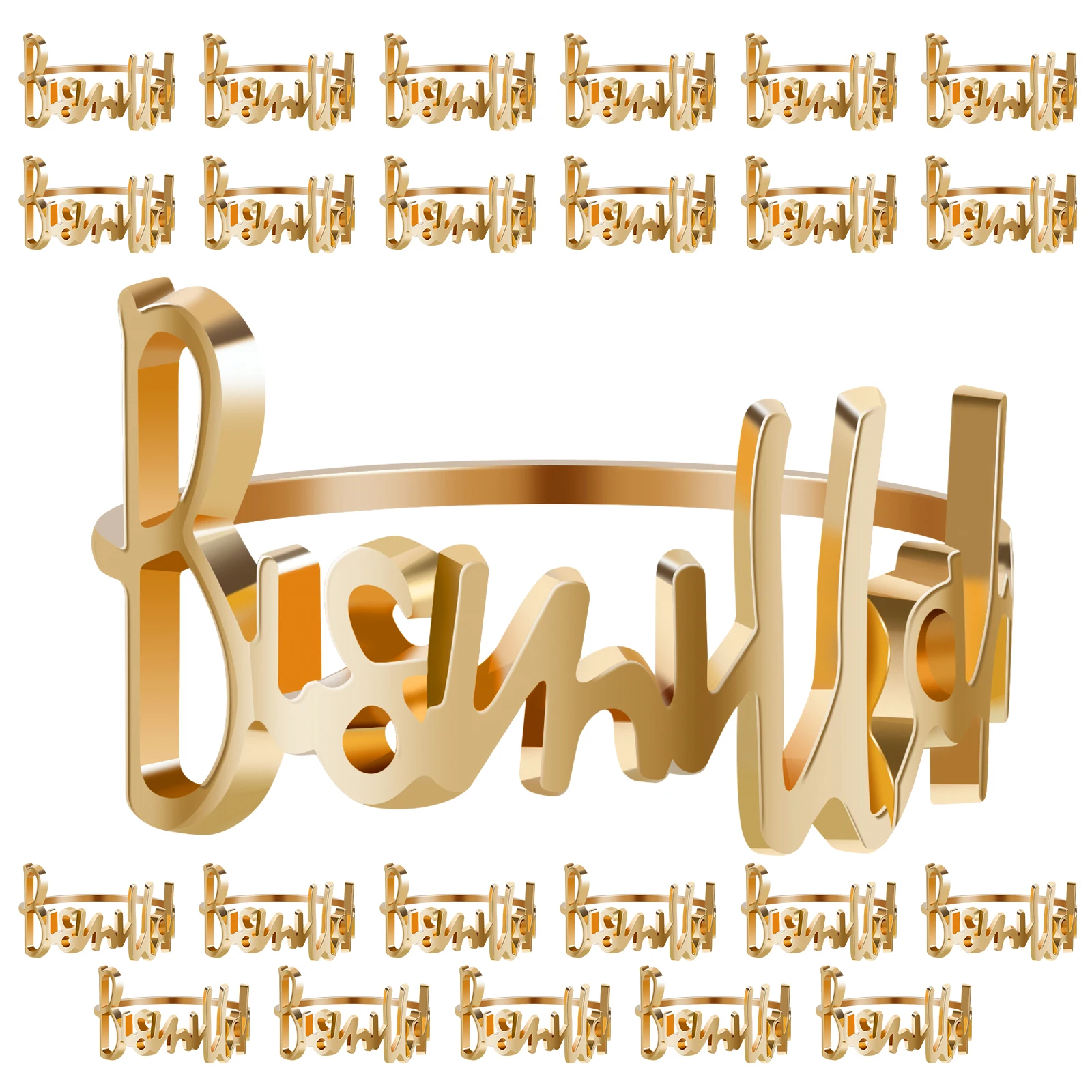 72Pcs Bismillah Letter Metal Napkin Rings, Alphabet Napkin Buckles Holder Table Decoration for Wedding, Party, Ramadan, Banquet