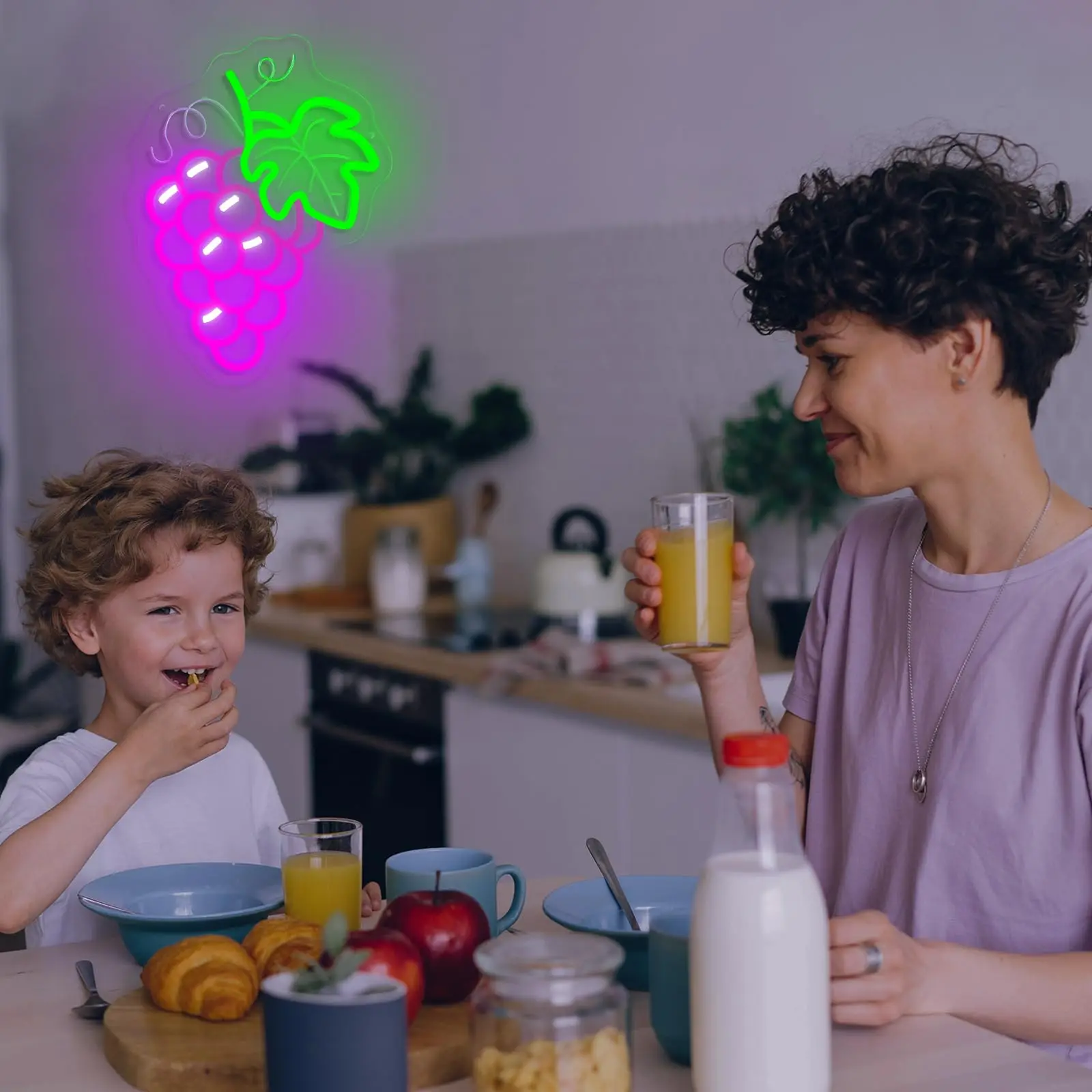 العنب النيون عكس الضوء الأرجواني الفاكهة تحت عنوان نابضة بالحياة LED تضيء للحائط غرفة الاطفال غرفة نوم مطعم بار الطرف #5