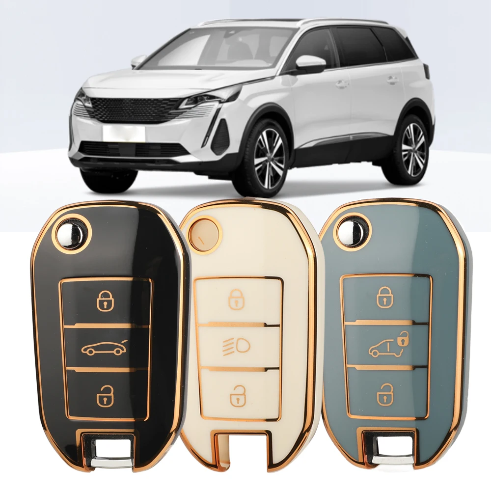 

Jingyuqin 3 BTN Flip Soft TPU Car Key Case For Citroen C3 C4 CACTUS C6 C8 For Peugeot 208 308 408 508 2008 3008 4008 5008 Fob