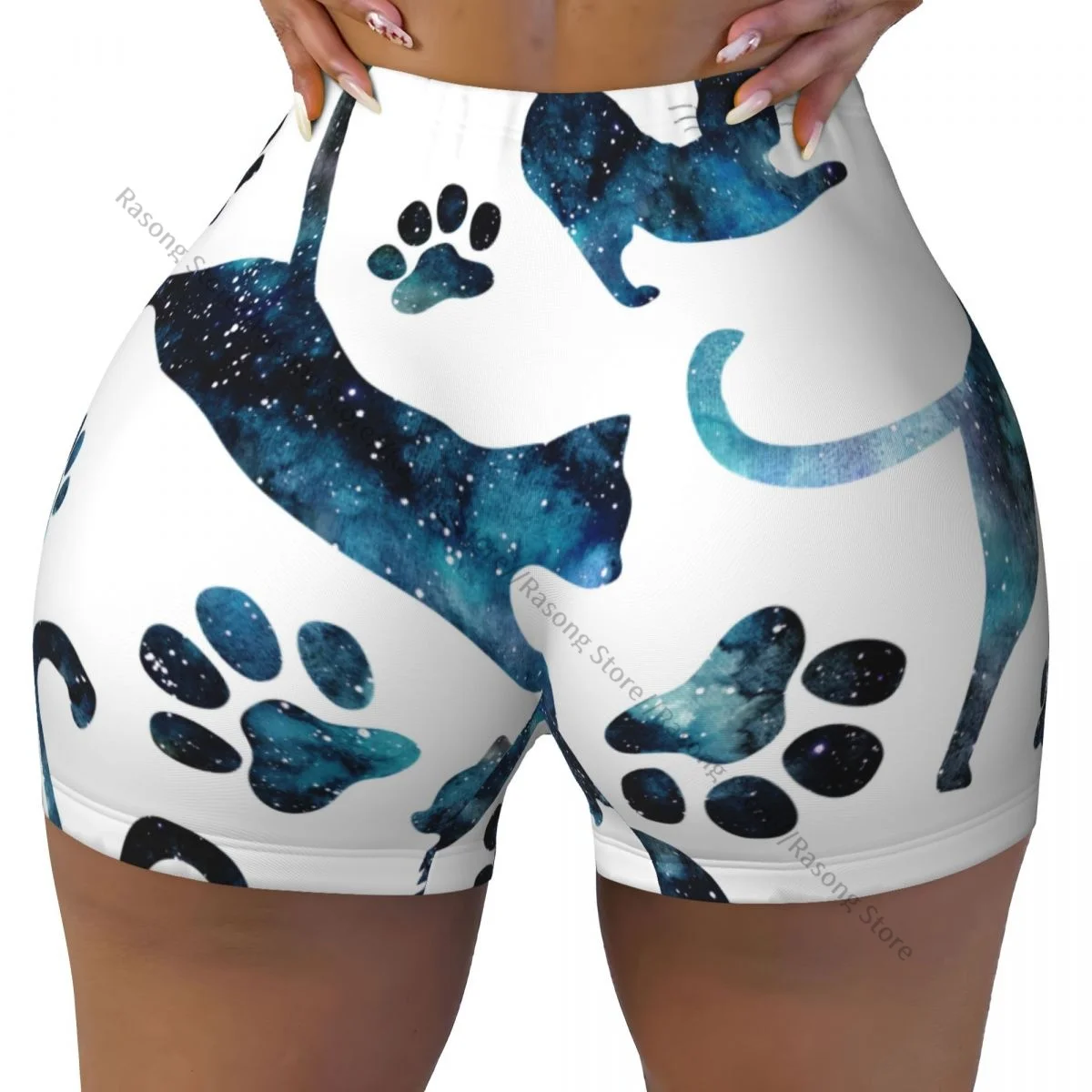 Push Up Short Elasticity Scrunch Butt Starry Sky And Cats Running Shorts Sports Shorts Womens Clothes Gym