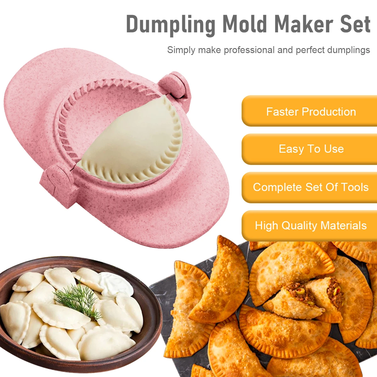 304 Stainless Steel Dumpling Maker, Reutilizável, Press Mold com 3 Cortador de Massa e 1 Colher, Máquina Segura, 7Pcs