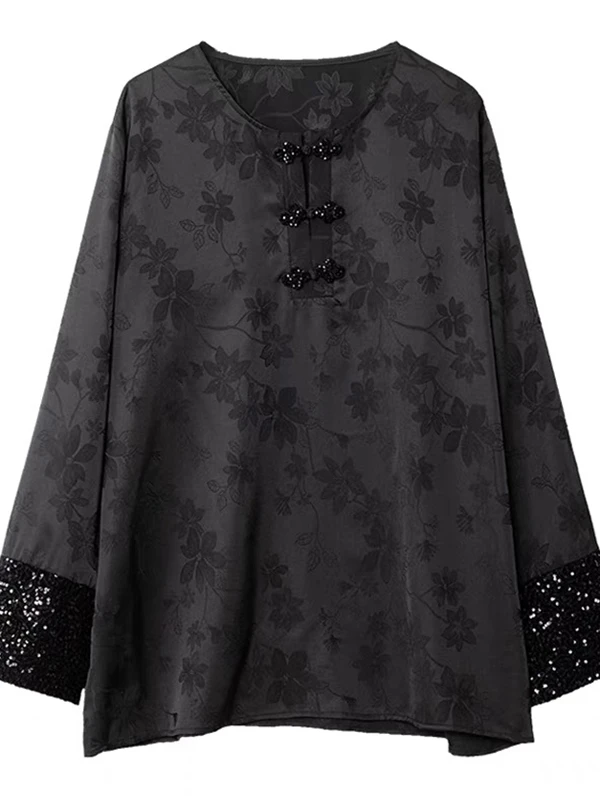 

New Chinese Sle Women's irt Loose Chiffon Button Embellied Spring 2025 Ele Faionable Versatile Long Sve round ...