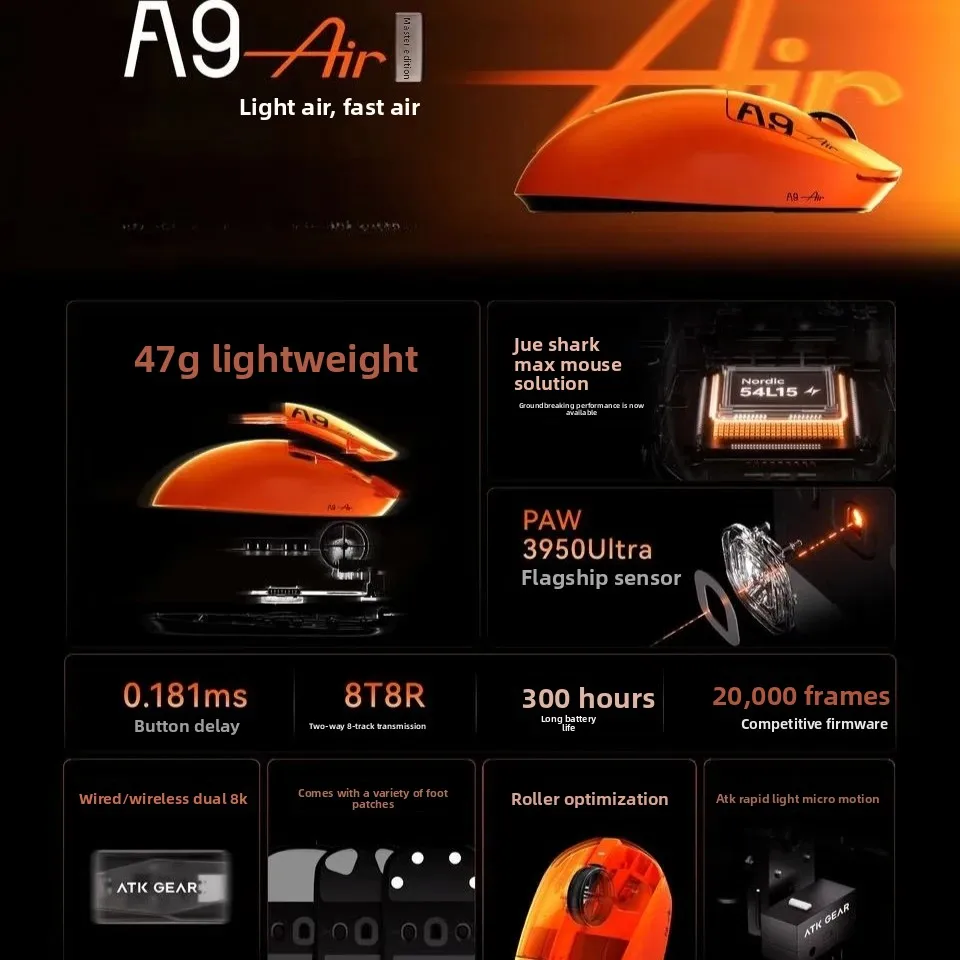 ATK A9 Air Wireless Gaming Mouse Bluetooth RGB