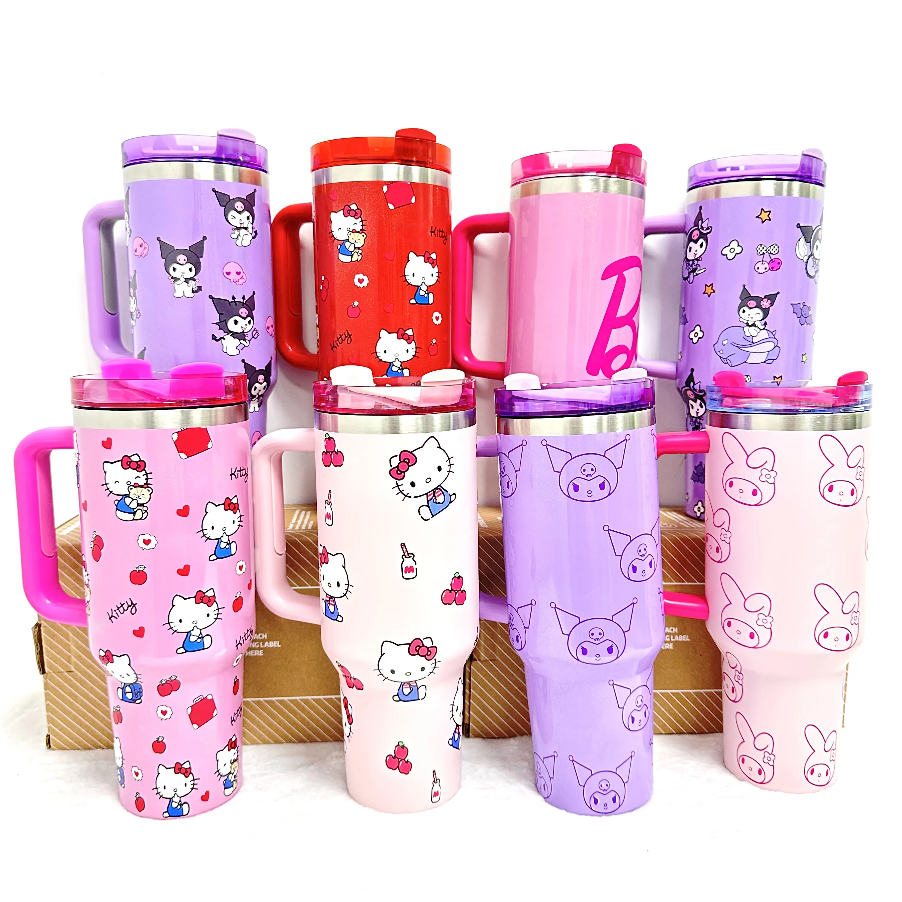 2024 High Quality 40 oz Kitten Tumbler with Handle Water Bottle with Straw Custom Travel Cup with handle cup with lid