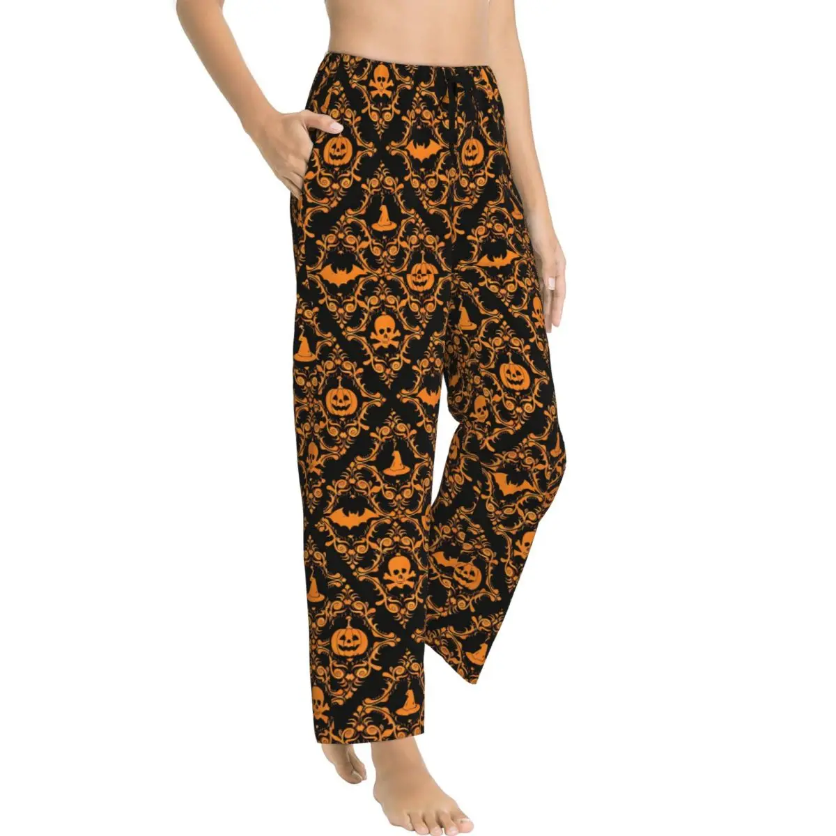 Halloween Ladies Lounge Pants Comfy Gothic Bats Ghosts Witch Pajama Pants Home