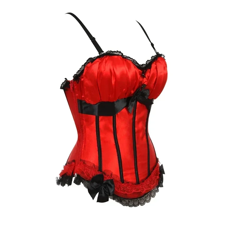 Corset for Woman Vintage Strap Corsage Gothic Satin Corsets Zip Up Bustier Padded Cup Overbust Carnival Party Costumes Plus Size