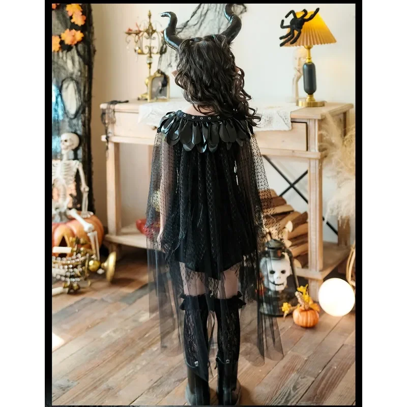 Halloween Carnival Children Cosplay Costume Dark Witch Stage Performance  Girls  Runway Show Vampire Night Elf Cute Dress