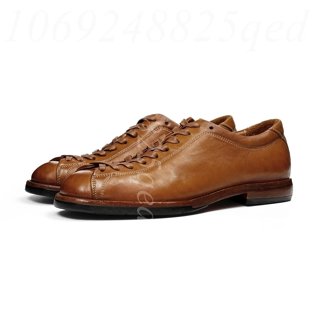 

Men's Handcrafted Vintage Leather Causal Shoe Cap Toe Lace Up Design, Tan Brown Casual Dress Shoes for Business & Everyday Wear