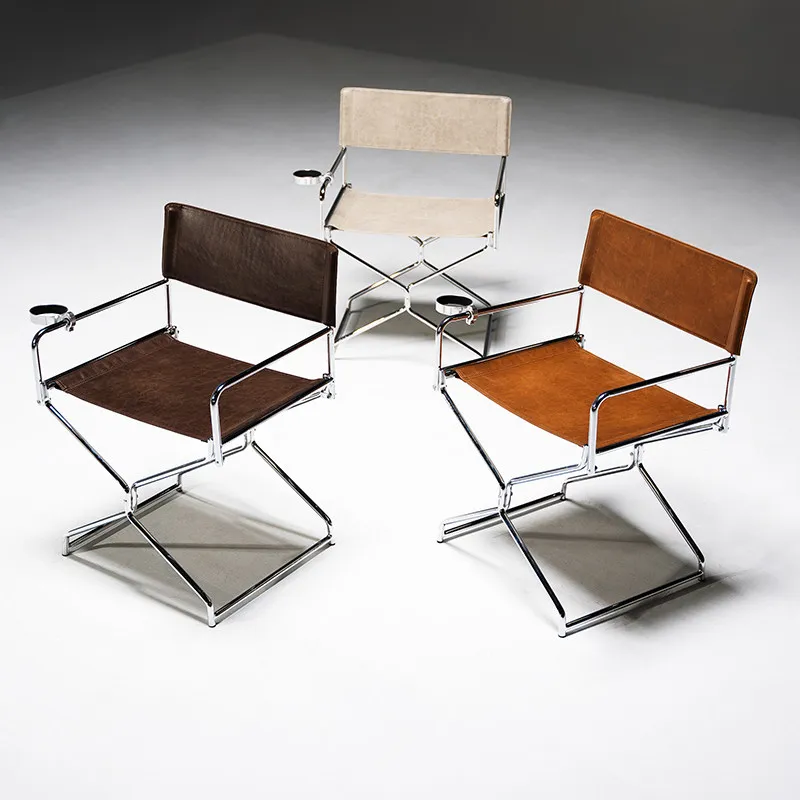 Create space Oil wax cloth Minimalist metal dining chair Small apartment foldable dining chair does not take up space Household