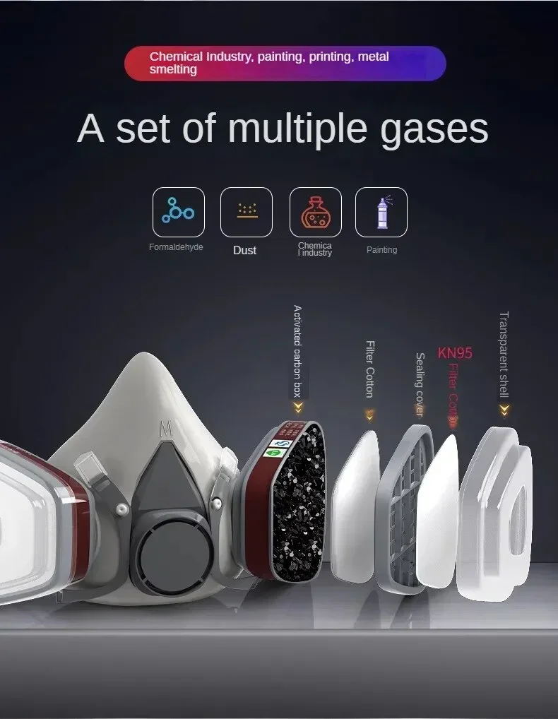 الأصلي 6200 تنفس قابلة لإعادة الاستخدام نصف غطاء الوجه قناع واقي من الغاز مع نظارات مرشح القطن لطلاء رذاذ تلميع سلامة العمل