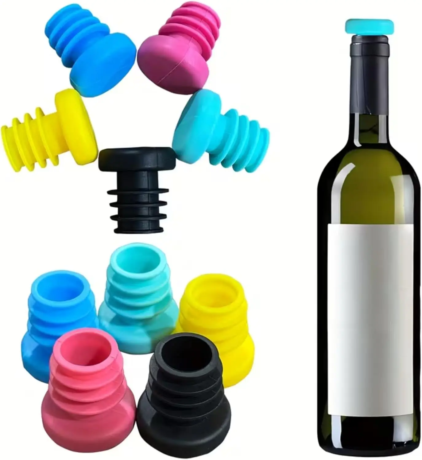 Tapón de goma de colores para botellas de vino, nuevo tapón de silicona roscado para botellas de aceite y vino, 5 colores disponibles