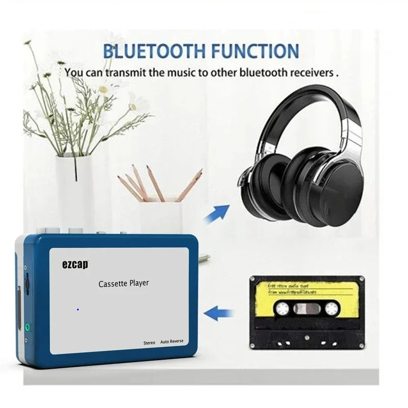 Ezcap215 Personal Stereo Cassette Bluetooth Transmit Retro Tape Recorder Cassette Audio Music Player Adapter To Mp3 Converter