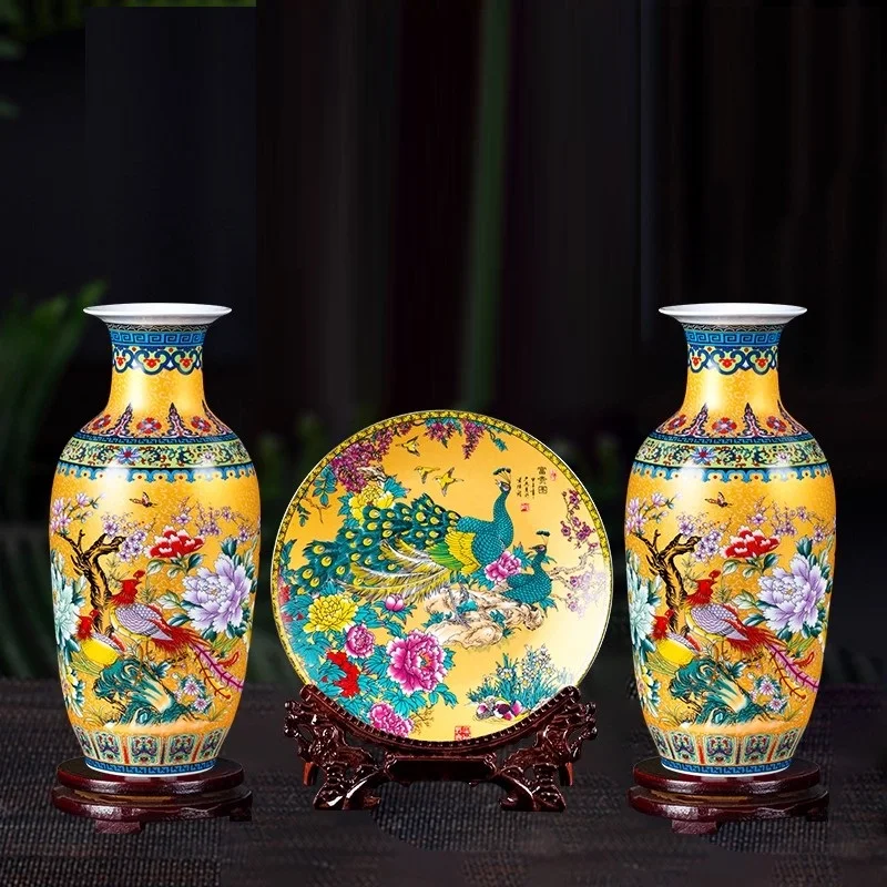 36cm/Jingdezhen Ceramic Chinese Enamel Colored Vase Decoration Ornament Bogu Rack Vase Relocation Gift