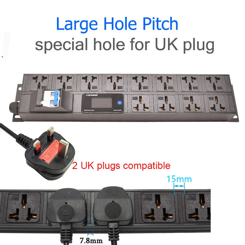 2U PDU multipresa amperometro/voltmetro/tester di potenza 12 vie 16A presa universale protezione da sovratensione 16A interruttore aria cavo 2M