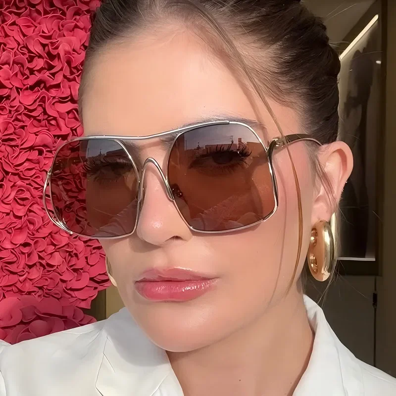 Lunettes de soleil surdimensionnées polygone pour femmes et hommes, marque de luxe en métal, personnalité d'extérieur rétro, Uv400
