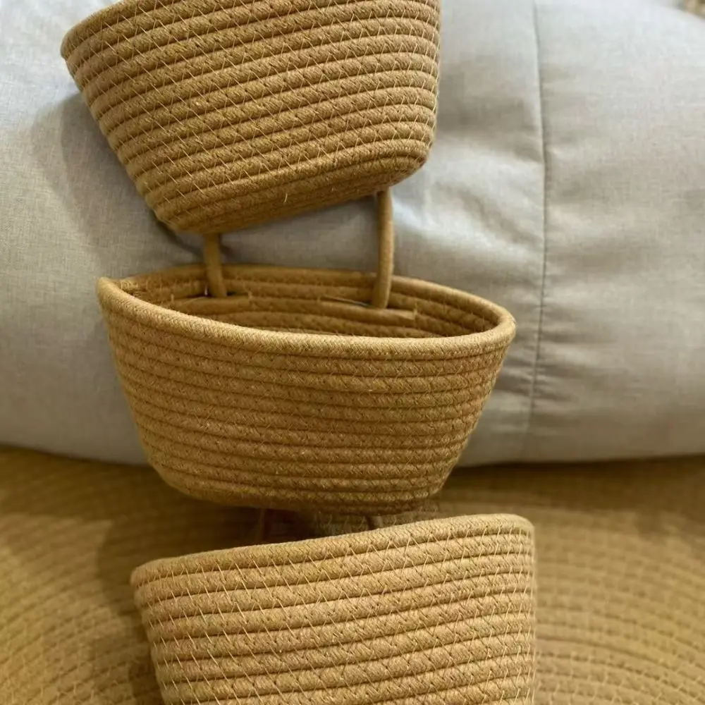 3-Tier Multi Pocket Hanging Baskets Woven Cotton Tassel Woven Hanging Organizer Handwoven Multi-Purpose Wall Mount Storage Bag