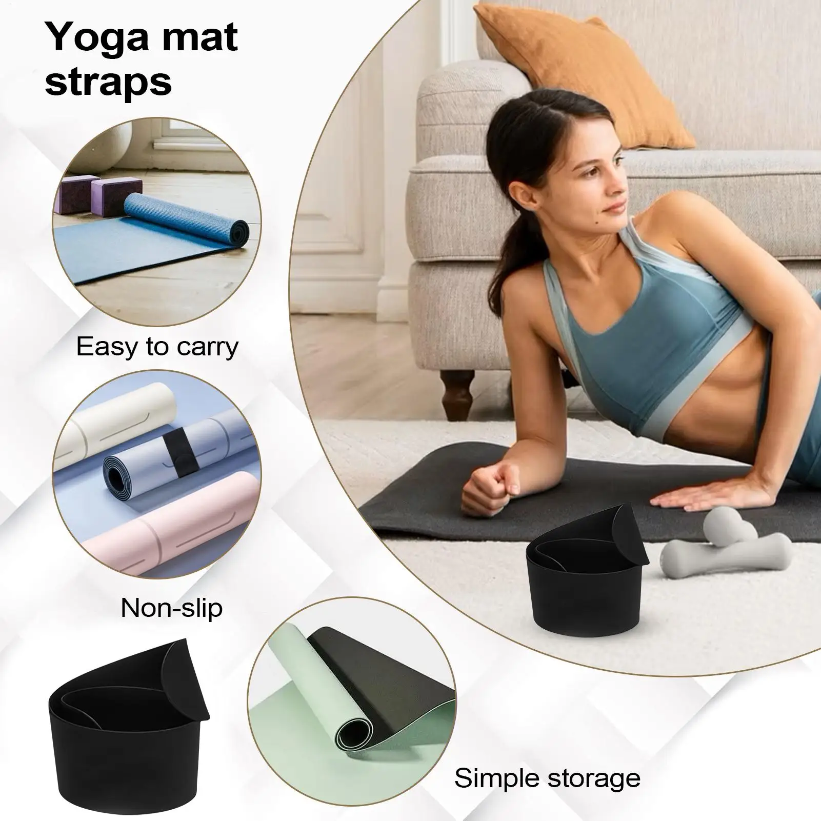 Silicone Yoga Mat Strap Rolled Mat Band Multi-Purpose Portable Gym Workout Pilates Rolled Strap for Outdoor Indoor Yoga