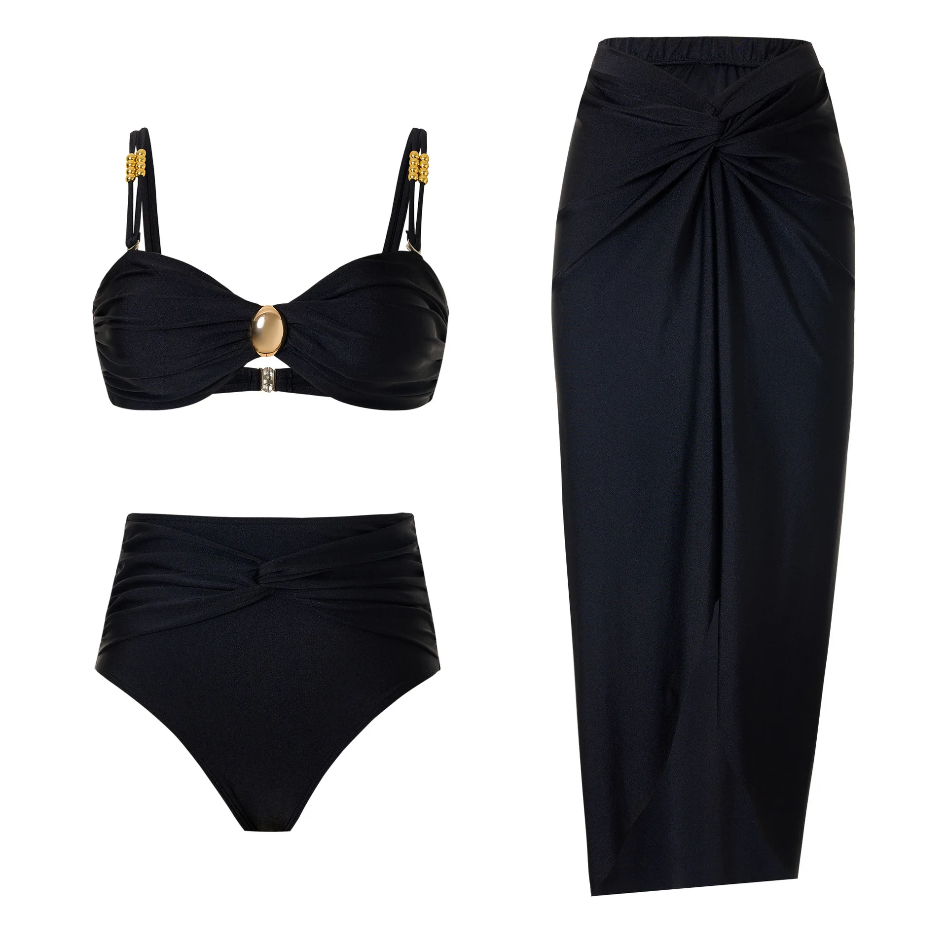 الرجعية 3 قطعة ملابس السباحة مجموعة للنساء 2025 خمر ثوب السباحة غير رسمي مع الشاطئ تنّورة ملفوفة قطعتين ثوب سباحة مثير التستر #2