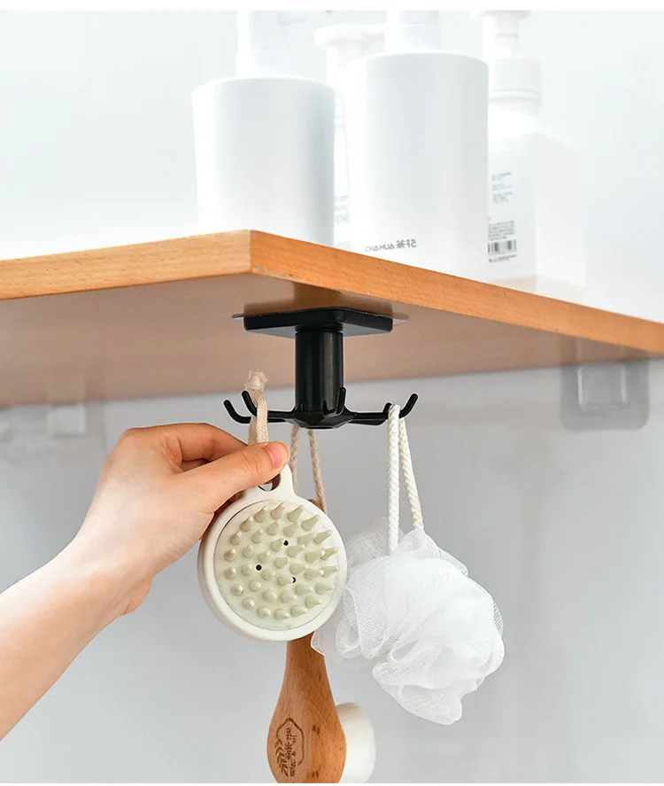 Wandmontierte, drehbare Küchenhaken, 360 Grad, ohne Bohren, selbstklebend, multifunktionales Aufbewahrungsregal, Utensilien-Organizer für Löffel, Handtücher – Detail 10