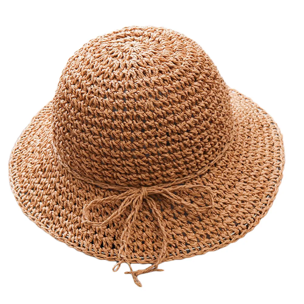 

Kids Straw Hat 51cm Head Circumference Bowknot Design Sun Protection Beach Hat for Girls Summer Wide Brim Comfortable Straw
